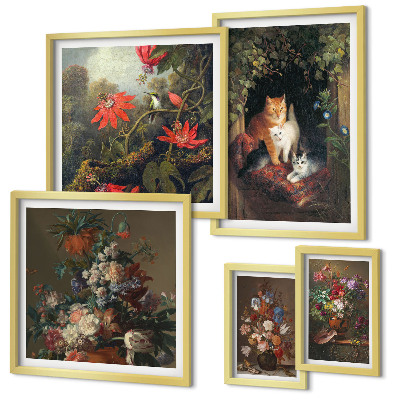 Framed photo set Floral cats vintage style
