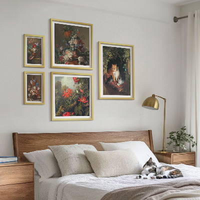 Framed photo set Floral cats vintage style