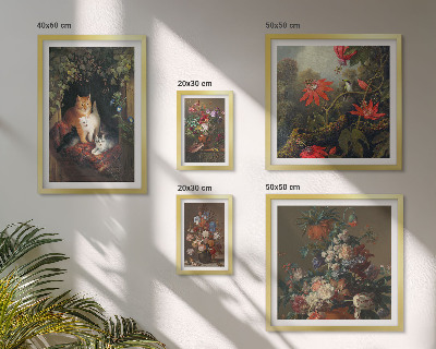 Framed photo set Floral cats vintage style