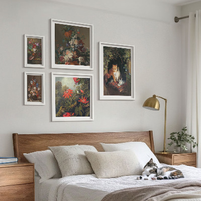 Framed photo set Floral cats vintage style