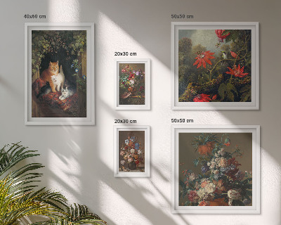 Framed photo set Floral cats vintage style
