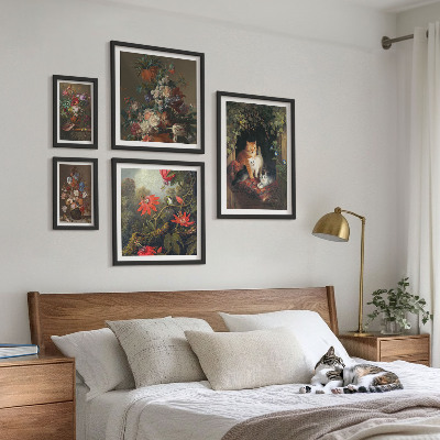Framed photo set Floral cats vintage style