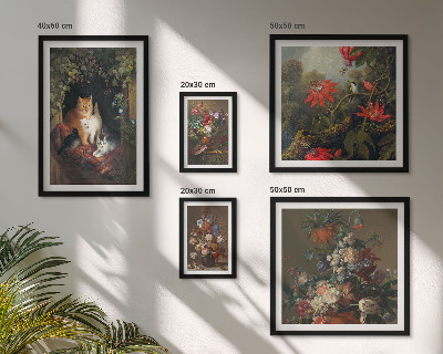 Framed photo set Floral cats vintage style