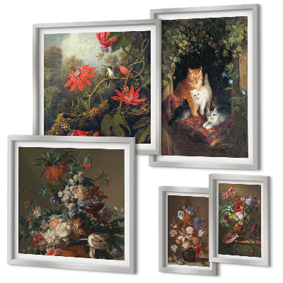 Framed photo set Floral cats vintage style