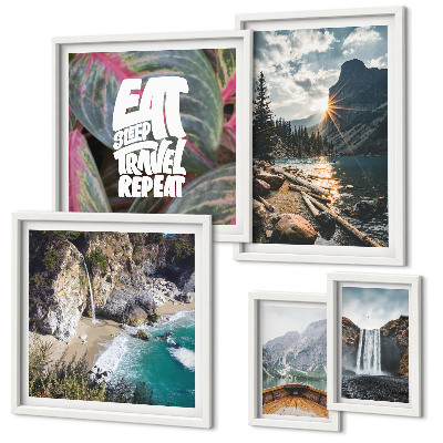 Set of 5 wall art pieces Landscapes of mountain waterfalls