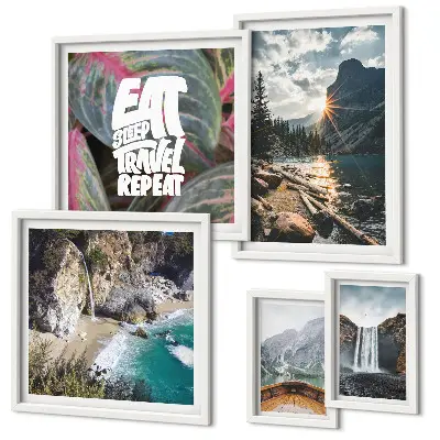 Landscapes of mountain waterfalls wall art set of 5 pieces