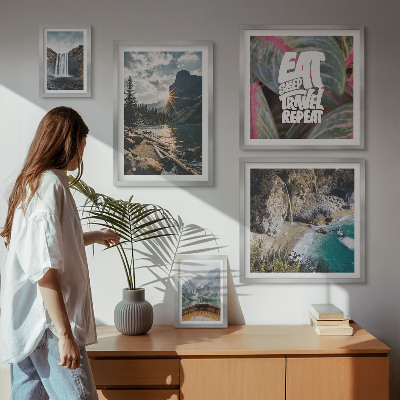Set of 5 wall art pieces Landscapes of mountain waterfalls