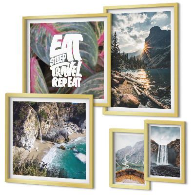 Set of 5 wall art pieces Landscapes of mountain waterfalls
