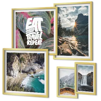 Landscapes of mountain waterfalls wall art set of 5 pieces