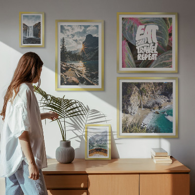 Set of 5 wall art pieces Landscapes of mountain waterfalls
