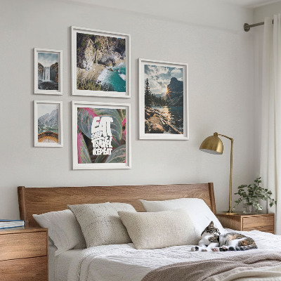 Set of 5 wall art pieces Landscapes of mountain waterfalls