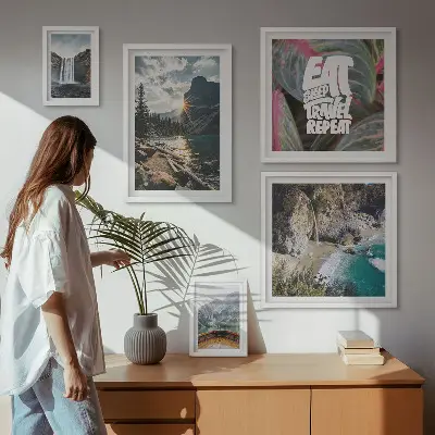Landscapes of mountain waterfalls wall art set of 5 pieces