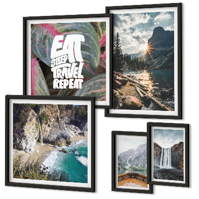 Set of 5 wall art pieces Landscapes of mountain waterfalls