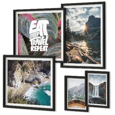 Landscapes of mountain waterfalls wall art set of 5 pieces