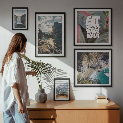 Set of 5 wall art pieces Landscapes of mountain waterfalls