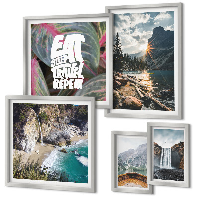 Set of 5 wall art pieces Landscapes of mountain waterfalls