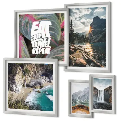 Landscapes of mountain waterfalls wall art set of 5 pieces