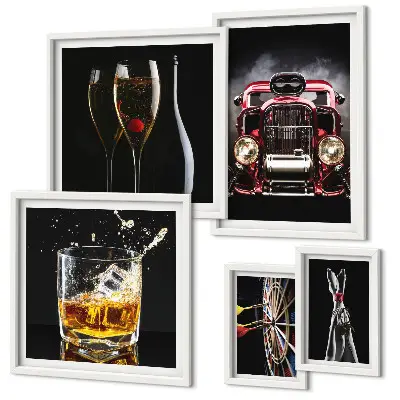 Gallery wall art set with stylish retro car and drink themes