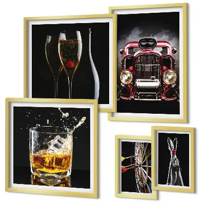 Gallery wall art set with stylish retro car and drink themes
