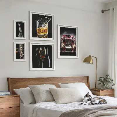 Gallery wall art set with stylish retro car and drink themes