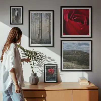 Framed photo set nature flowers in different styles