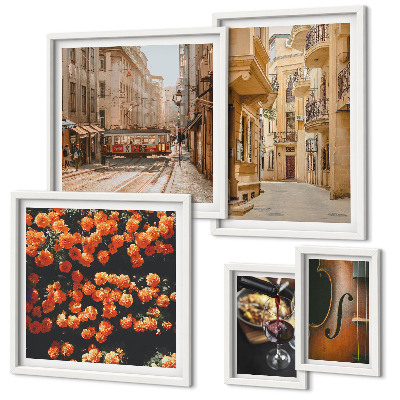 Set of 5 wall art pieces Charming streets of flavors
