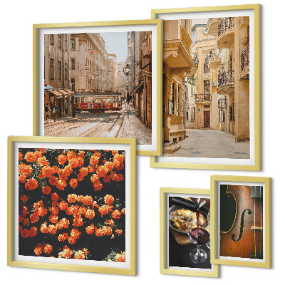 Set of 5 wall art pieces Charming streets of flavors