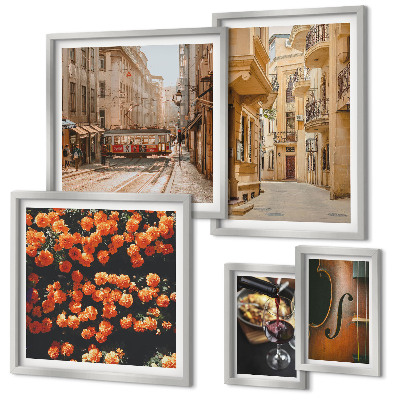 Set of 5 wall art pieces Charming streets of flavors