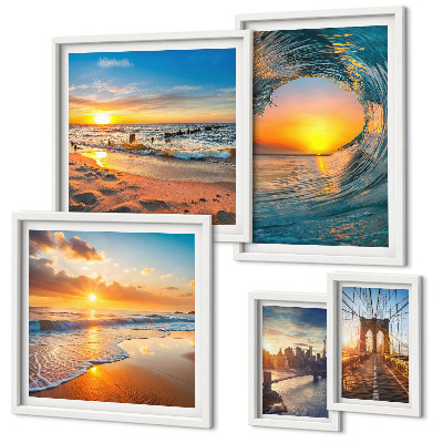 Set of 5 wall art pieces Sea sunsets city bridges