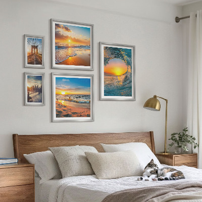 Set of 5 wall art pieces Sea sunsets city bridges