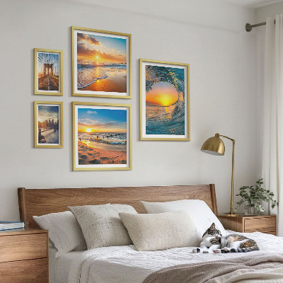 Set of 5 wall art pieces Sea sunsets city bridges