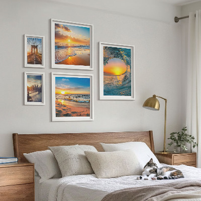 Set of 5 wall art pieces Sea sunsets city bridges