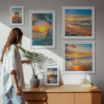 Set of 5 wall art pieces Sea sunsets city bridges