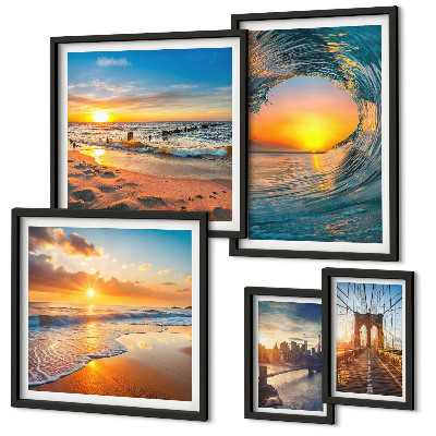 Set of 5 wall art pieces Sea sunsets city bridges