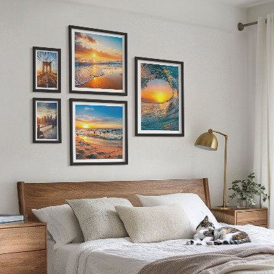 Set of 5 wall art pieces Sea sunsets city bridges