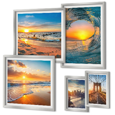 Set of 5 wall art pieces Sea sunsets city bridges