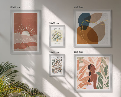Set of 5 wall art pieces Boho style plant abstract motifs