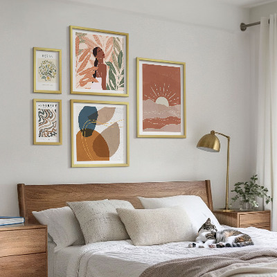 Set of 5 wall art pieces Boho style plant abstract motifs