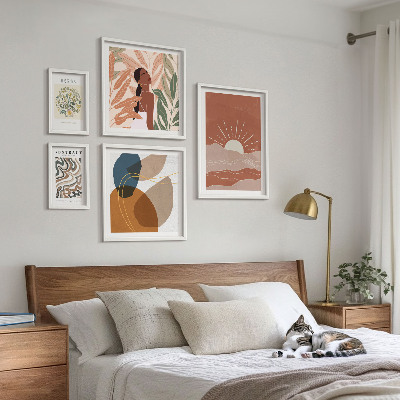 Set of 5 wall art pieces Boho style plant abstract motifs