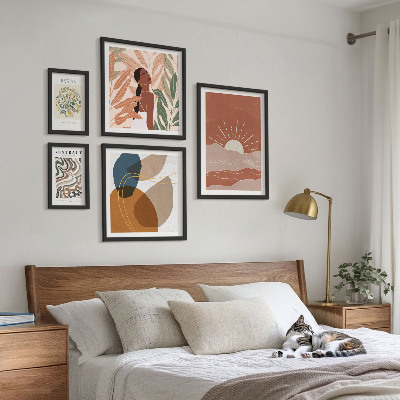 Set of 5 wall art pieces Boho style plant abstract motifs