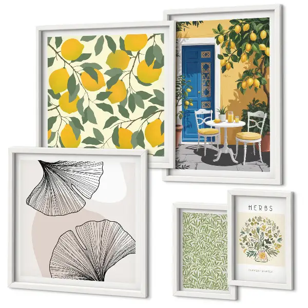 Set of 5 wall art pieces with stylish plant motifs