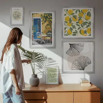 Set of 5 wall art pieces with stylish plant motifs