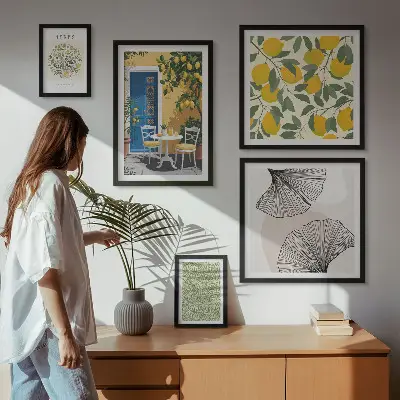 Set of 5 wall art pieces with stylish plant motifs