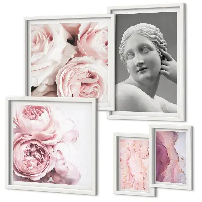 Classical floral sculptures framed photo set