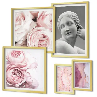 Classical floral sculptures framed photo set