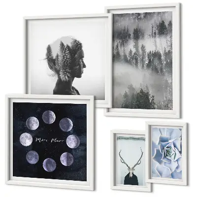 Framed photo set with natural forest space motifs