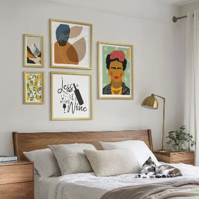 Set of 5 boho style portrait and abstract wall art pieces boho style portraits and abstracts