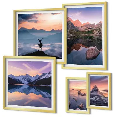 Gallery wall mountain sunset reflections print