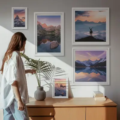 Gallery wall mountain sunset reflections print