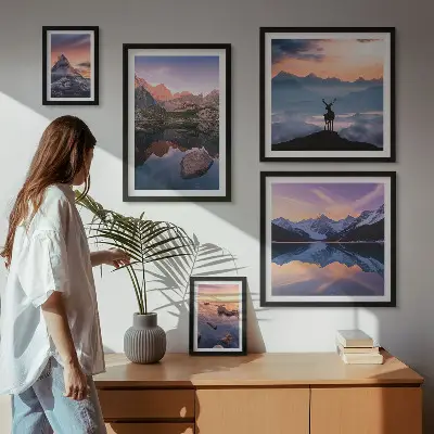 Gallery wall mountain sunset reflections print
